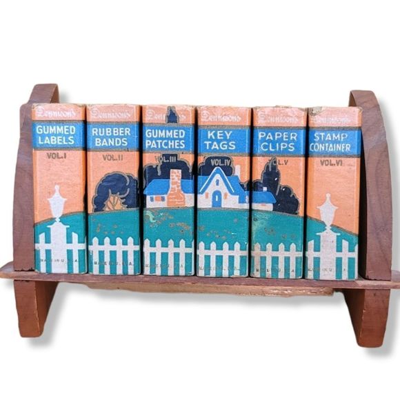 Vintage 40s 50s Dennisons mini bookshelf desk supplies - Picture 1 of 14